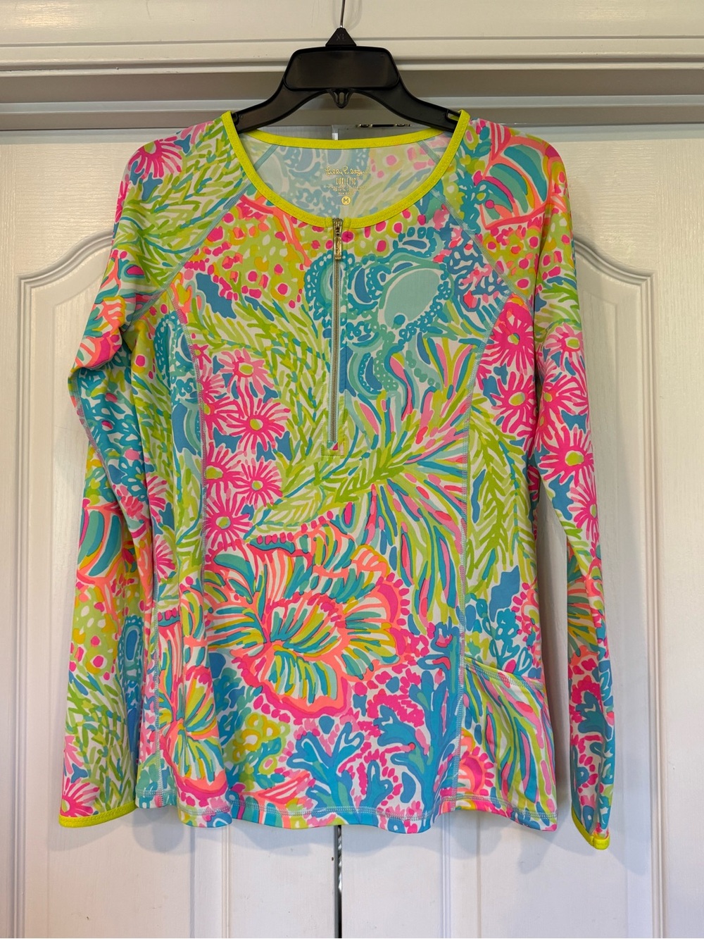 Lilly Pulitzer Multi-Color Floral Zip Front Swim Coverup - Pink Aqua Lime
